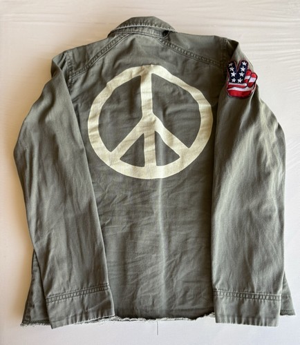 Kids Soldier Style Denim Green XL Jacket, Peace & Love Signs, Snaps, Tough, Play - Picture 6 of 12
