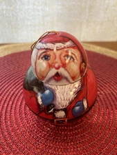 Vintage The Tin Box Co Roly Poly Santa Christmas Ornament 3.5”  Holiday Decor