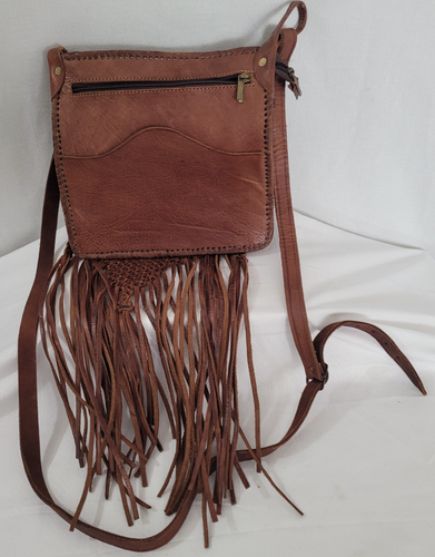 Braided Leather Bag Western Purse Fringe Tan Woven Boho - Picture 7 of 13