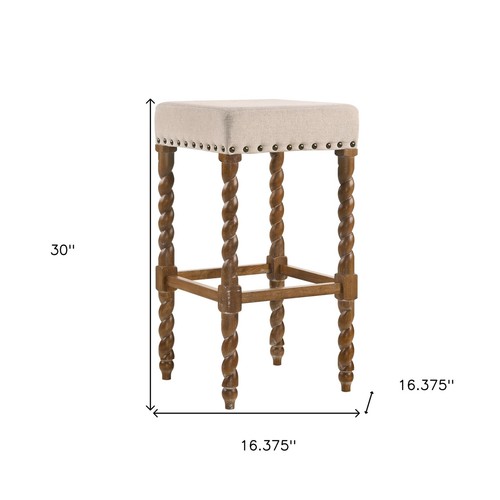 30" Cream And Natural Solid Wood Backless Bar Height Bar Chair - Picture 4 of 4