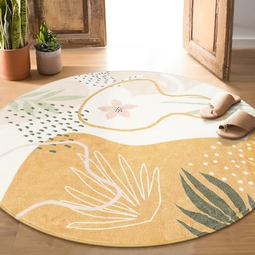Boho Round Rug - Circle Rug 3Ft Washable Non-Slip Ultra-Thin 3' Round Taupe - Picture 6 of 7