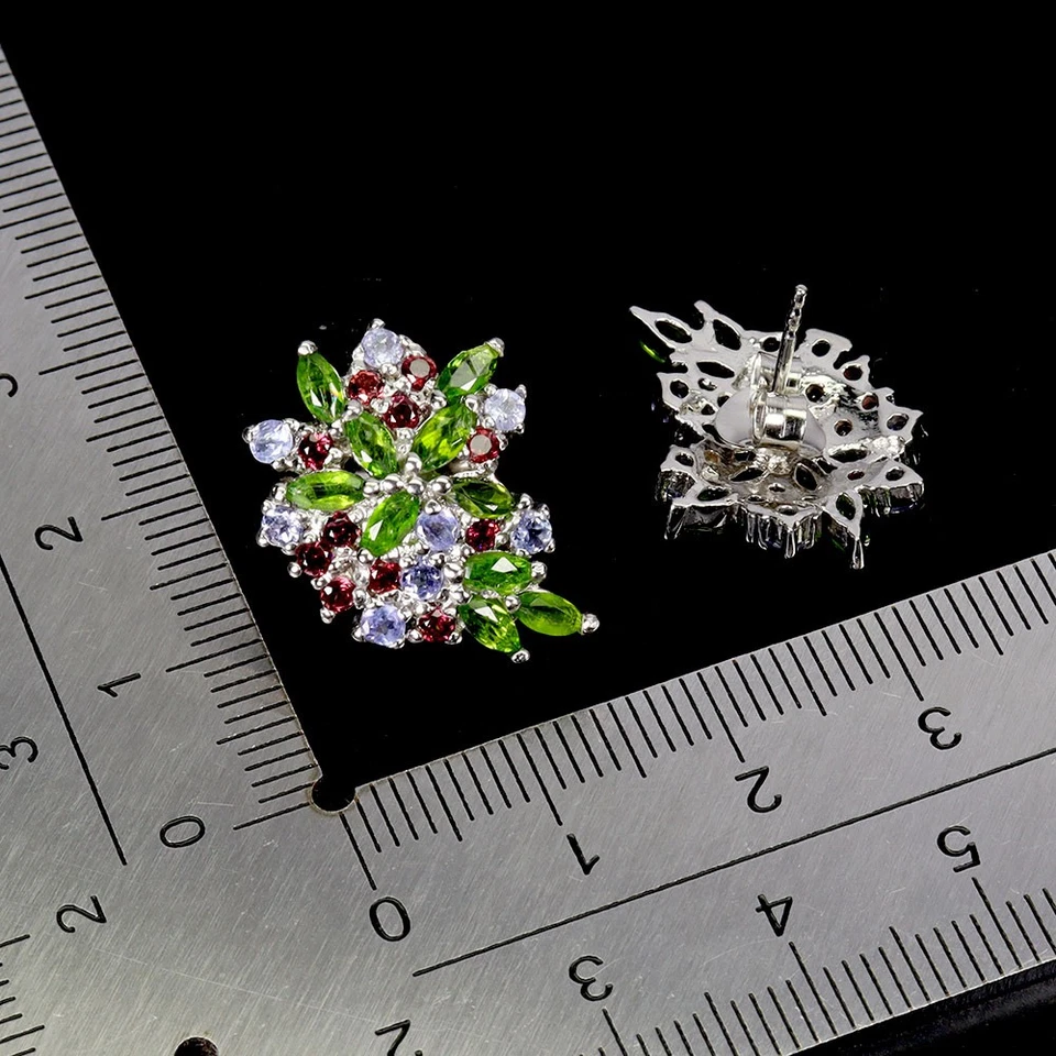 Pendientes de plata de ley 925 marquesa cromo diopsido tanzanita piedras preciosas joyería Foto 3 de 4