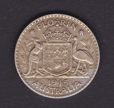 AUSTRALIA 1945 FLORIN GEORGE VI SILVER-92.5% SILVER COIN (RJ25)