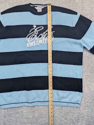 Ecko Unltd Blue Rhino Mens Crew Neck Sweater Size L Blue Stripes Embroidered - Picture 10 of 12