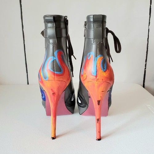 Paris Hilton Trinity Custom Art Leather Stiletto Heel Ankle Boots 11 - Picture 3 of 12