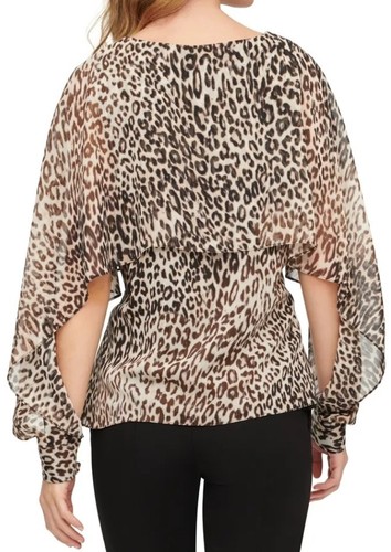 Blusa Top Nueva con Etiquetas DKNY $69 Estampado de Leopardo Manga Capa Talla- PM - Imagen 2 de 10