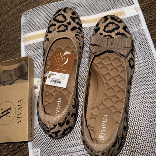 VIVAIA flats NEW 42/10-11 US Black Beige Bow Clips Washing Bag Padded Insole