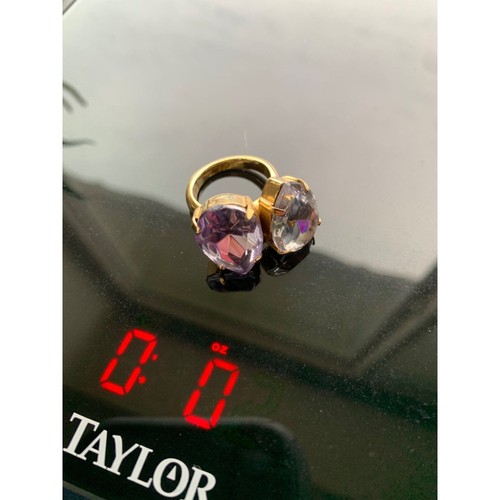 Gorgeous teardrop amethyst and aquamarine bling ring Size 7 EUC - Picture 3 of 10