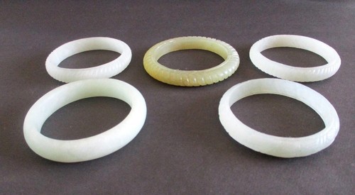 LOTE DE CINCO BRAZALETES PULSERAS TALLA FINA JOYERÍA JADE VINTAGE ANTIGUA - Imagen 7 de 10