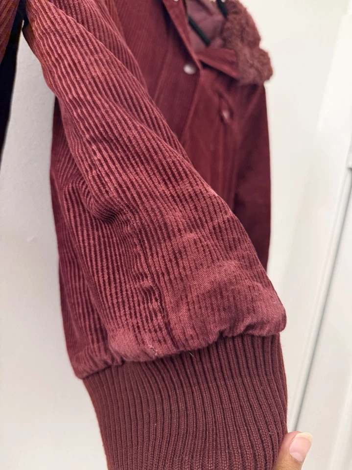 Chaqueta Bomber H&M Dividida Para Mujer Granate Pana Con Capucha Talla 12 Y2K Foto 2 de 4