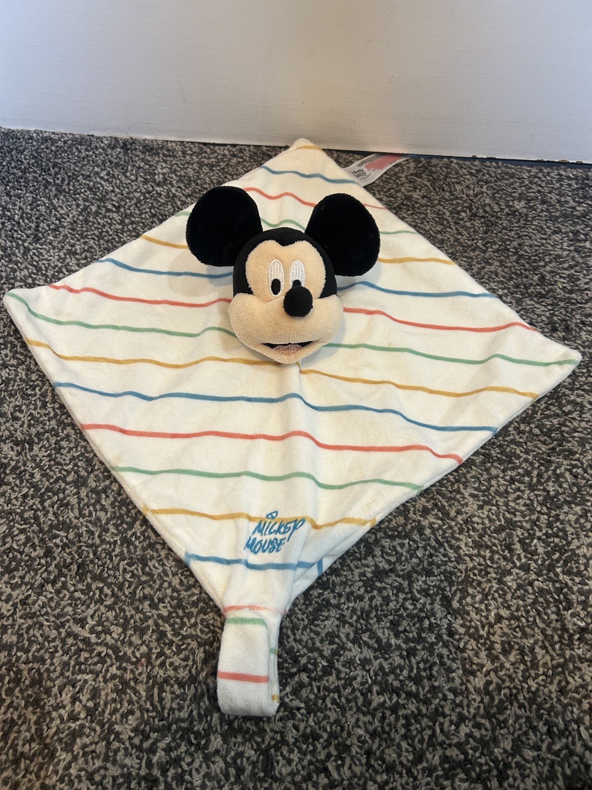 Disney Primark Mickey Mouse Baby Bettdecke Schnuller Decke weiß gestreift