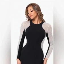 Xscape Women's Mesh Long Sleeve Solid Slim Gown | Size 4
