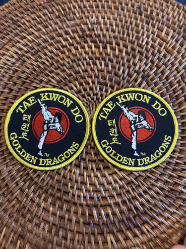 Pair of Golden Dragons Tae Kwon Do patches for uniforms, GI, jackets, backpacks - Picture 1 of 4