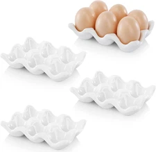 DEAYOU 4 Pack 24 Cups Egg Tray Holders, Porcelain Egg Container for Countertop F