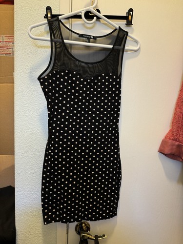 FOREVER 21 SEXY MESH SHEER TOP&POLKA DOTS SUMMER WORk PARTY BODY HUG MINI DRESS - Picture 3 of 4