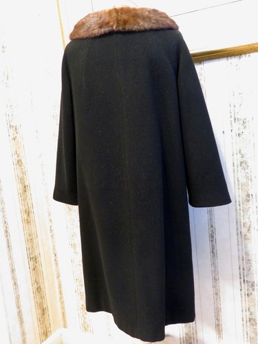 1960's Jacki-O Black Wool Cashmere Coat Genuine Mink 2-Way Collar Size 8/Medium - Picture 3 of 11