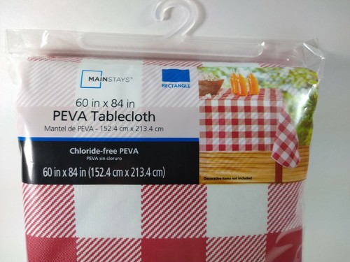 Mainstays Vinyl Tablecloth Red White Check Peva Rectangle 60 x 84 Inches Picnic - Picture 3 of 10