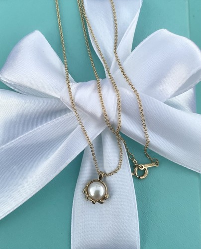 Tiffany Co 18k Gold Paloma Picasso Olive Leaf Branch Pearl Bead Pendant Necklace - Picture 5 of 16