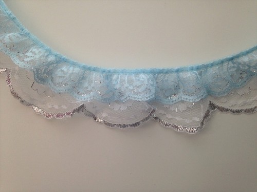 Blue and Silver Double Ruffled Scalloped Lace Trim, 2 Tier Lace, 2 YARDS - Picture 2 of 3
