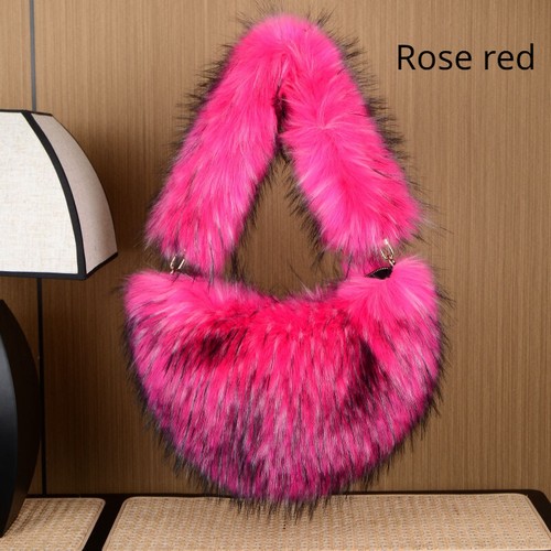 Ladies Plush Faux Fur Heart Shape Handbag Bag Furry Handle Fluffy Sweet Winter - Picture 8 of 27