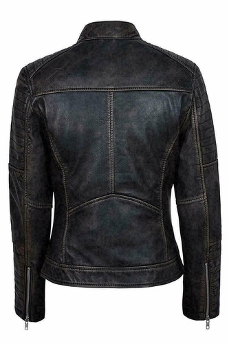 Women's Genuine Lambskin Leather Jacket Black Slim fit Biker Motorcycle Jacket - Picture 4 of 4
