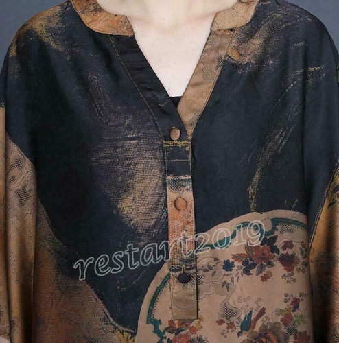 Maxi vestido suelto de seda estilo vintage para mujer cuello en V de gran tamaño vestido largo - Imagen 11 de 14