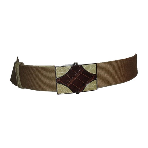 Brown and Tan Embossed Prada Canvas Belt - Picture 3 of 5