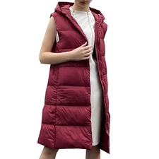 Women’s Vest Duck Down Parka Hooded Sleeveless Jacket Gilet Bodywarmer Long