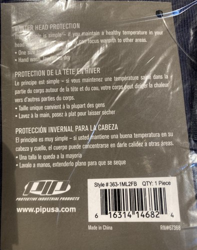 NEW  PIP Winter Hard Hat Liner Item #110482502 style 363-1ML2FB Navy Blue - Bild 3 von 5