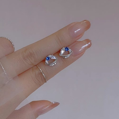 925 Sterling Silver Plated Cute Blue Planet CZ Stud Earrings Women Girl Gift - Picture 5 of 8