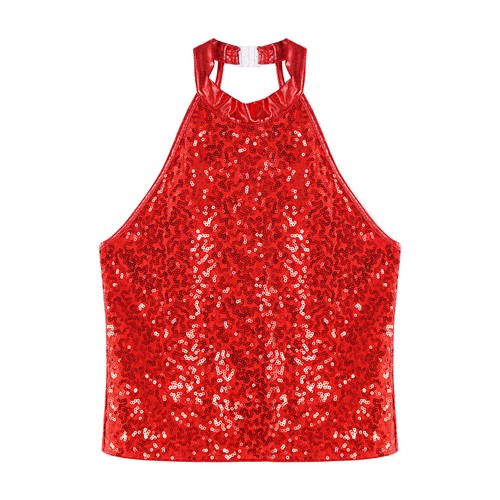 Niños Niñas Camisetas sin mangas Camisa sin espalda Camiseta corta Animadora Brillante Disfraz Jazz - Imagen 13 de 53