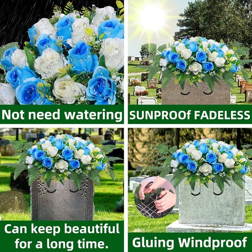 Artificial Cemetery Flower Saddles Rose Headstone Flower Saddle Outdoor Grave - Picture 2 of 7