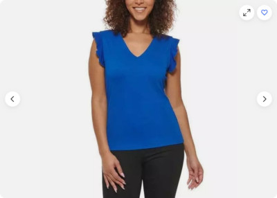 Andrew Marc Women s V-Neck Ruffle Sleeve Fitted Blouse Top (REGATTA,LARGE) NWT