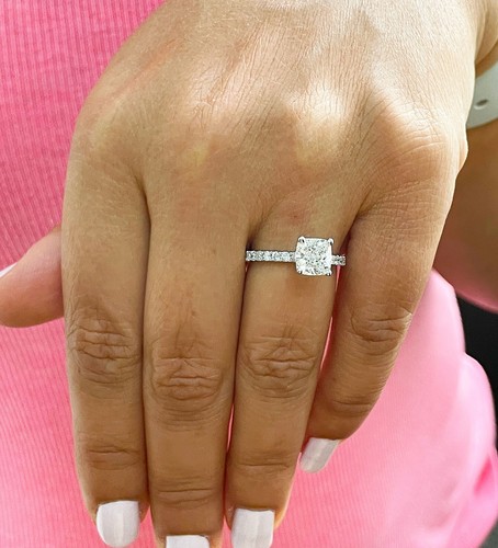 14k White Gold Cushion Moissanite And Natural Diamonds Engagement Ring 2.20CT - Picture 3 of 12