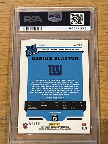 2019 Donruss Optic #188 Red Auto /50 RC PSA 10 POP 2 Darius Slayton ROOKIE 🔥 - Picture 2 of 2