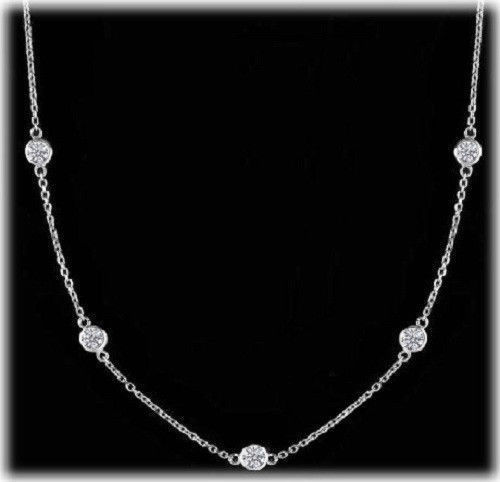 1.01 ct Round Diamond By The Yard Necklace 14k White Gold 5 x 0.20 ct F-G VS/SI1