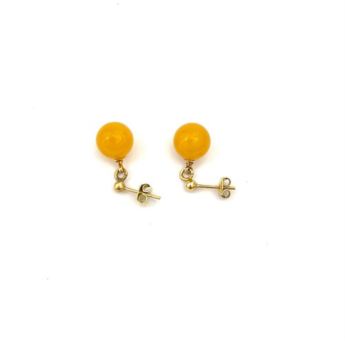 Genuine Baltic Amber Earrings Round Shape - Butterscotch Color - Picture 2 of 4