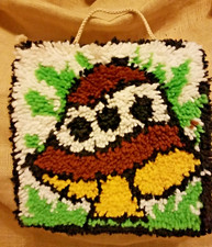 Vintage Mushroom Wall Hanging Latch Hook Rug Art 12" Square