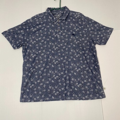 Tommy Bahama Polo Shirt Emfielder Pina Pineapple Maritime Blue Supima Cotton XXL - Picture 10 of 11