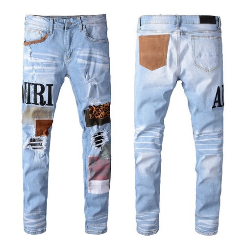 Jeans uomo pop strappati leopardato grunge patchwork skinny fit blu nuovo A614-5 - Foto 23 di 23