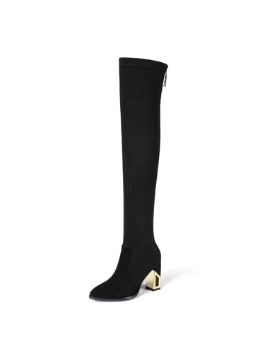 Overknee Socken Stiefel eckiger Absatz Schuhe Wildleder Damen spitz zulaufend hoher Absatz - Bild 12 von 25