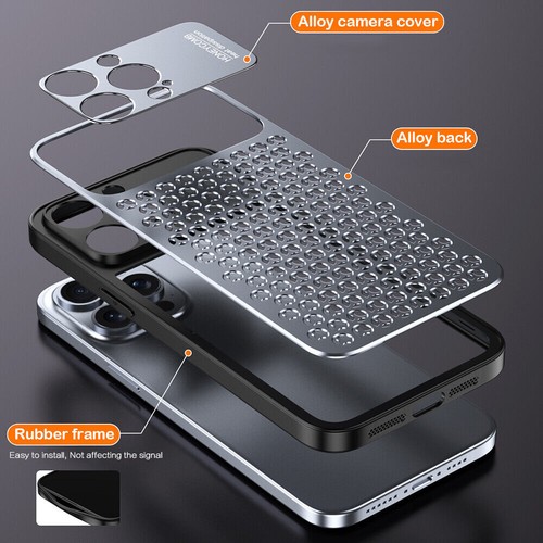 For iPhone 13 14 15 Case Metal Back Cover Mac Pro Honeycomb Heat Dissipation - Picture 5 of 31