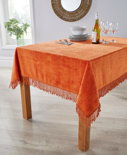 Diana Cowpe Tablecloths Traditional Cotton Chenille Tablecloth Fringed Edging - Picture 8 of 10