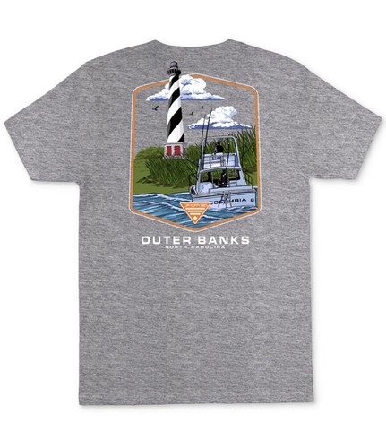 Columbia Mens Meon PFG Logo Graphic T Shirt Tee Size Medium Crew Neck Gray New - Picture 1 of 2