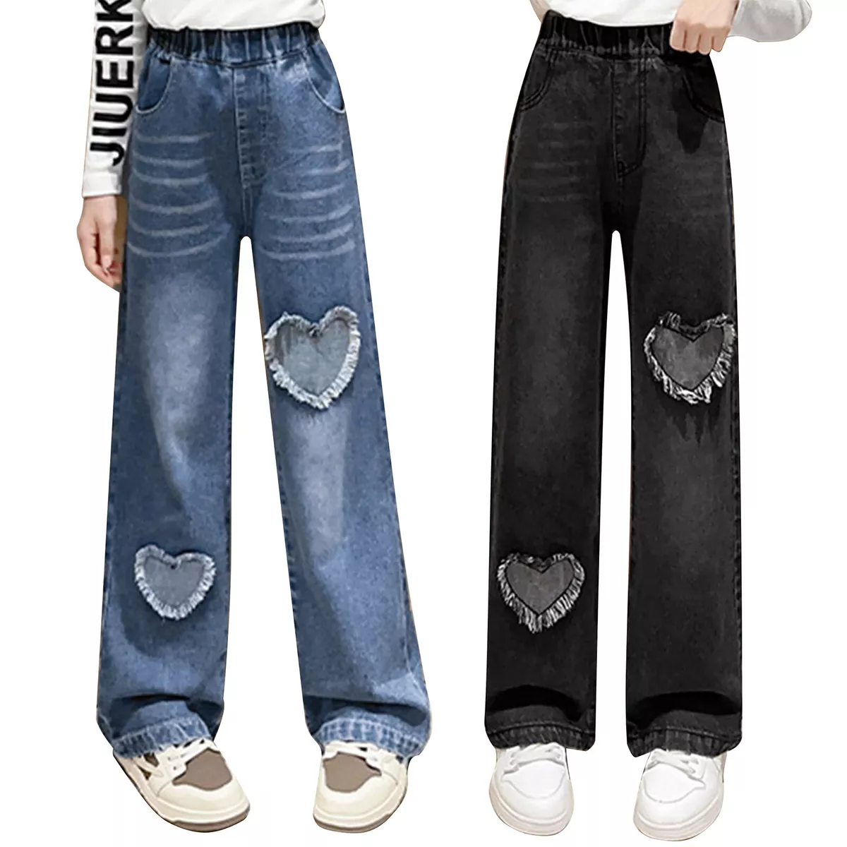 Girl s Denim Pants Distressed Pants With Pockets Straight Jeans Pants Casual