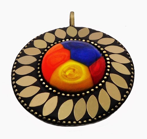 Colgantes Tibetanos Grandes Piedra Multicolor Chapado en Oro Napali Joyería Hecha a Mano - Imagen 2 de 3