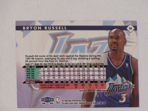 Fleer Tradition Bryon Russell #83 Basketball Card 1998-99 Utah Jazz - Picture 9 of 24