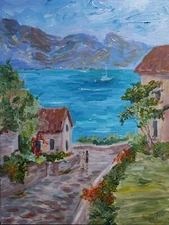 SEA VIEW ORIGINAL PAINTING canvas on board by Europe artist Yu.Pavlus