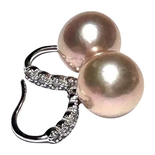 Pendientes Gancho Genuinos 10.6mm Natural Rosa Melocotón Redondos Edison Perla Cultivada - Imagen 6 de 7