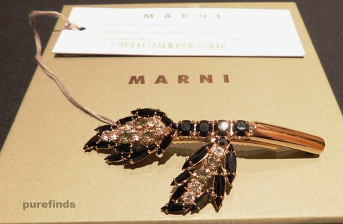 MARNI STRASS HAIR CLIP BROOCH BLACK CRYSTALS & GOLD PLATED BRASS RRP £230 NWT - Picture 4 of 8